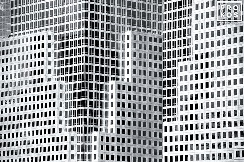 A black and white architectural photo of a detail from the facade of the World Financial Center, New York City