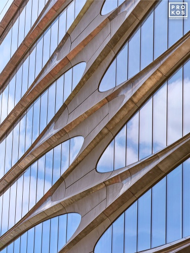 A colorful architectural photo of the facade of the Zaha Hadid Building at 520 West 28th Street, in the West Chelsea / High Line area of Manhattan. Large-scale framed prints of this photo are available up to 80 inches in height.
