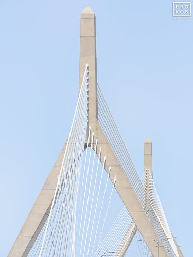 An architectural view of the Zakim Bridge in Boston, Massachusetts