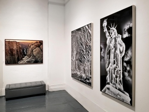 Framed large format photos from the series "Inverted" at Andrew Prokos Gallery in New York City