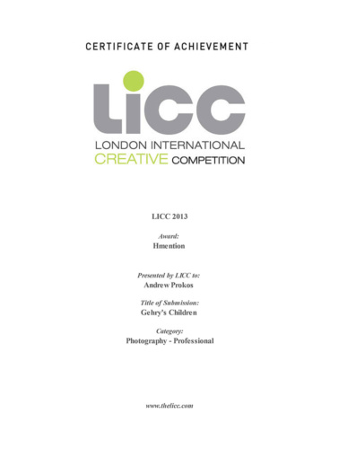 Photographer Andrew Prokos wins Honorable Mention at the London International Creative Competition